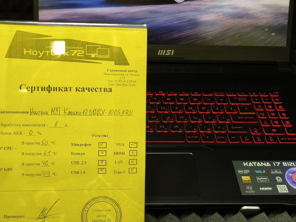 Ноутбук MSI Katana 17 B12UCX-1005XRU-BB51245H8GXXDXX