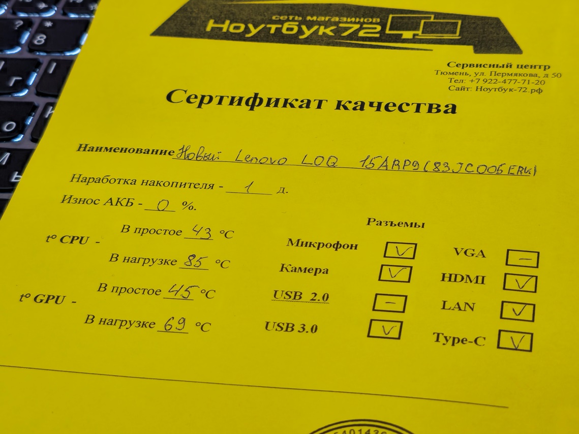 Новый Lenovo LOQ 15ARP9(83JC005ERK)
