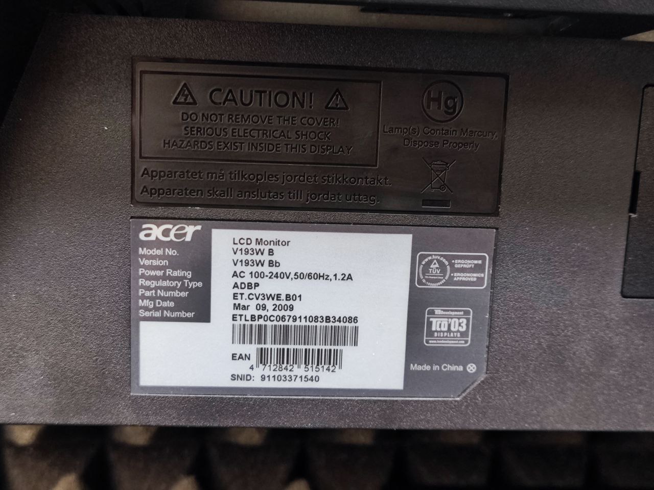 Монитор Acer V193W Bb