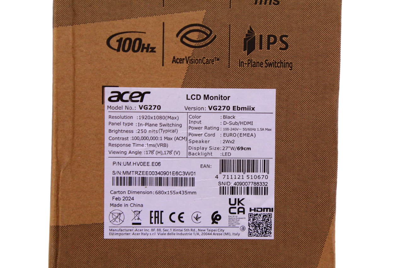 Новый монитор Acer Nitro VG270 Ebmiix